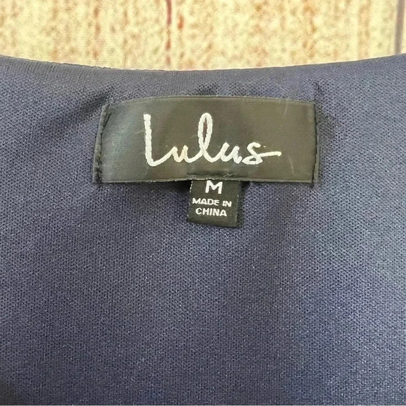 Lulus Shifting Dears Navy Blue Floral Print Split Sleeves Dress Size medium - Picture 12 of 13